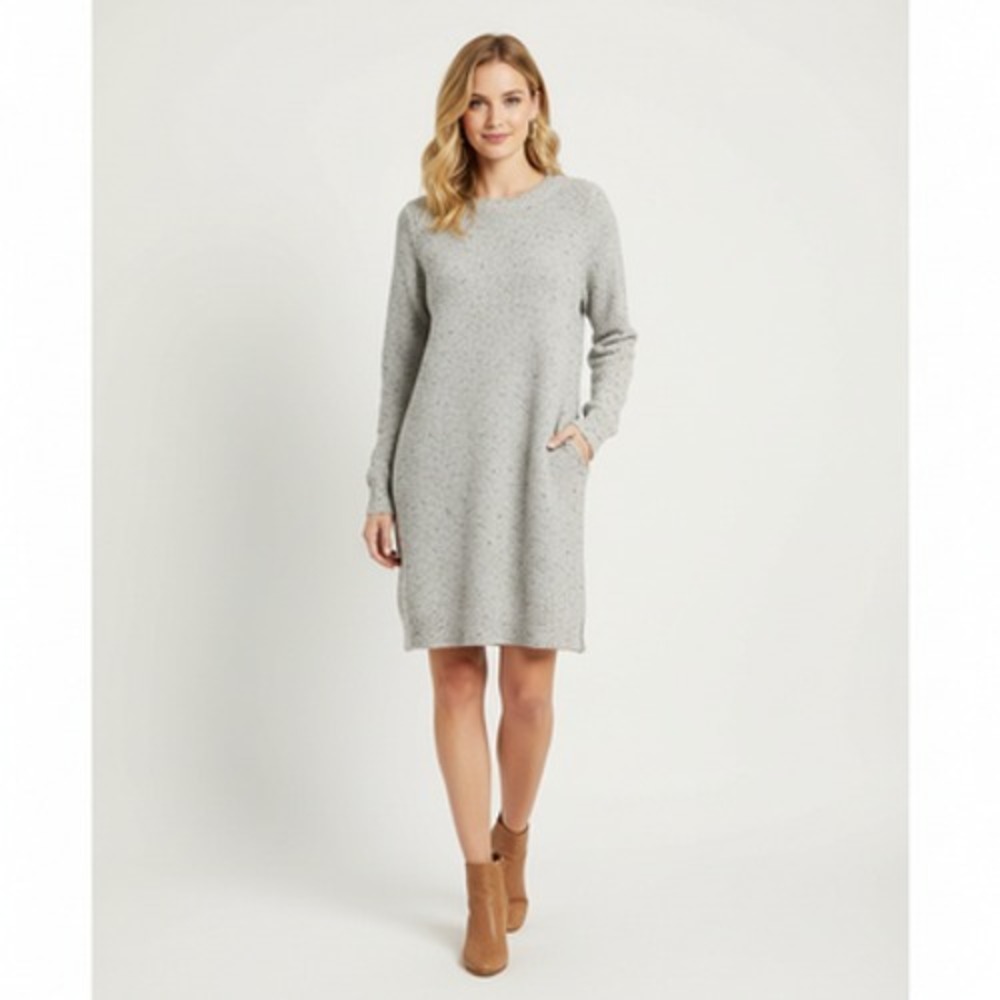Madewell Sweater Dress Women s XS Beige Long Sleeve Knit Button Back Crew Neck